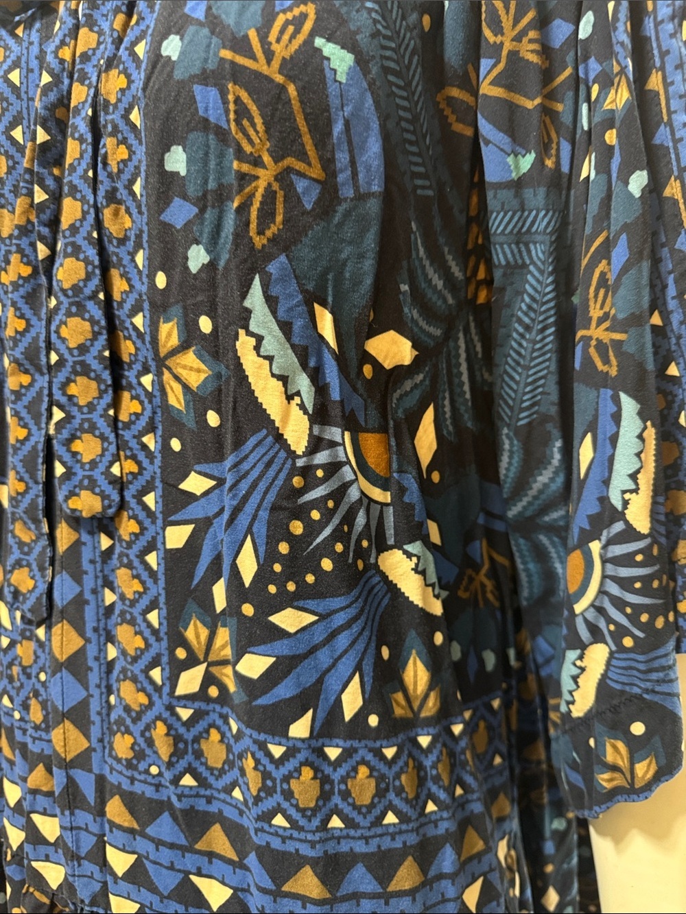 Farm Rio Tropical Magic Blue Patterned Tie-Neck Women’s Dress Size Medium - Picture 7 of 15